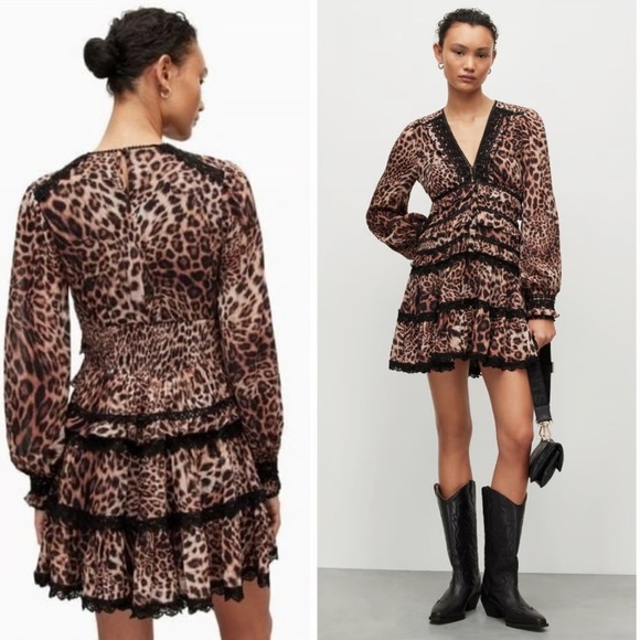 ALL SAINTS ALIA JUBA SILK RELAXED MINI DRESS SIZE SMALL - Picture 2 of 16